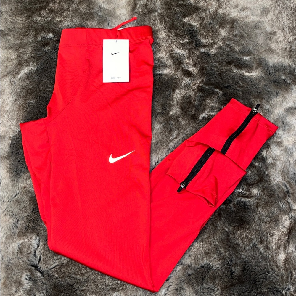 Nike Team Stock Tights Mens L Red zip ankle cuffs Dri-fit  CV2705 NWT $62